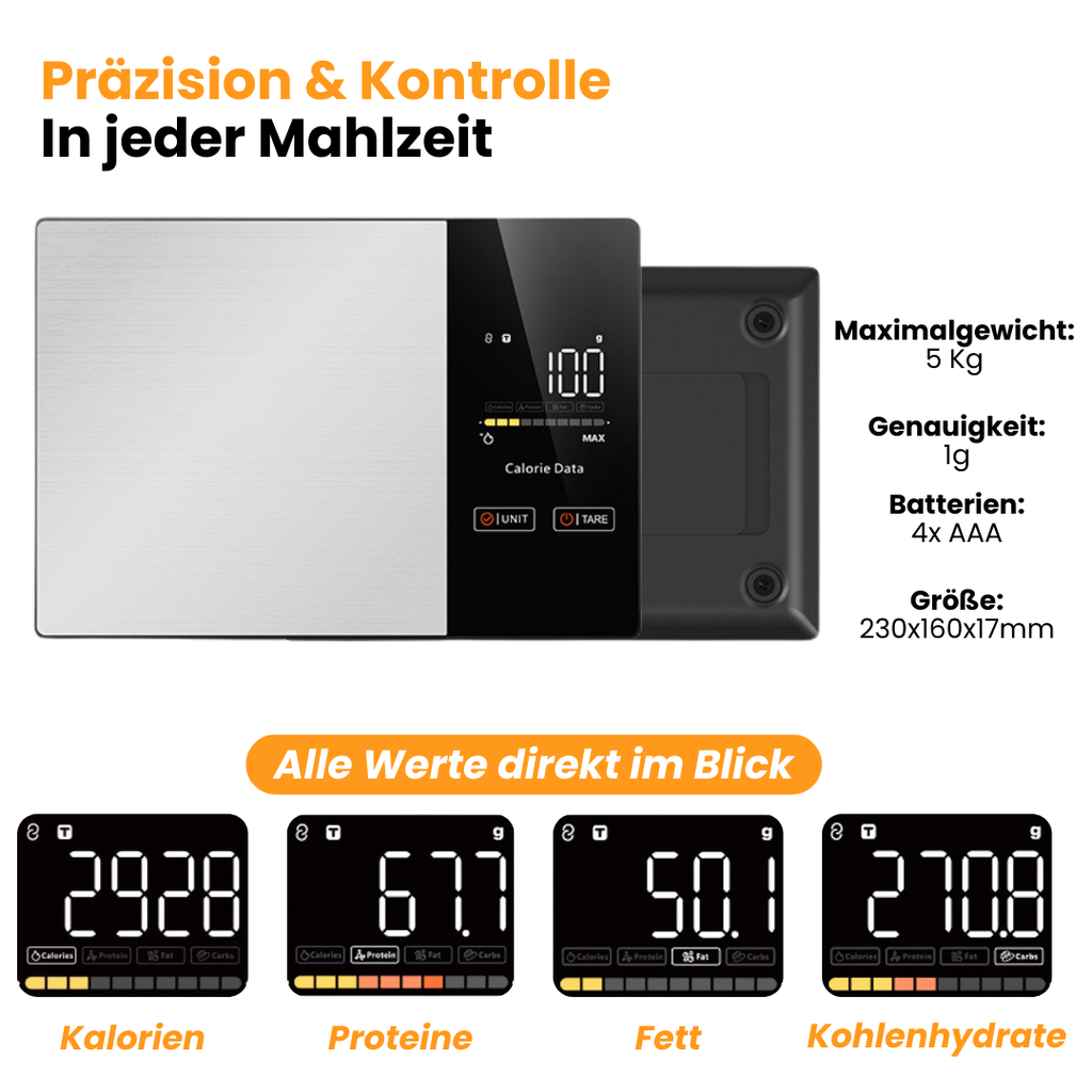 TrackBite Küchenwaage | Mit Kalorientracking